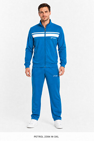 FORE SPORT Men's Stand Collar Zippered Striped Raschel Tracksuit Set 2394