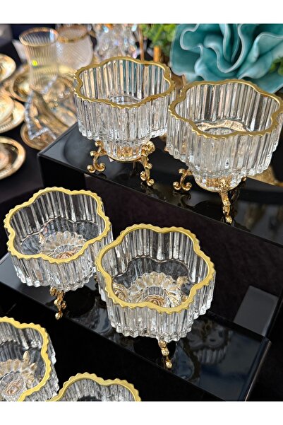 LOKMAN ZÜCCACİYE SHOWROOM 6 ADET METAL AYAKLI PAPATYA DESEN GOLD DETAYLI KAHV...