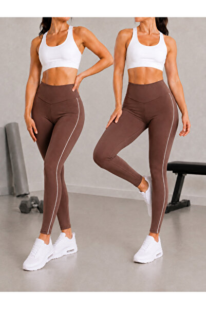 De Carte Women's 2-Pack Ribbed Detailed Gathering High Waist Sports Leggings ...