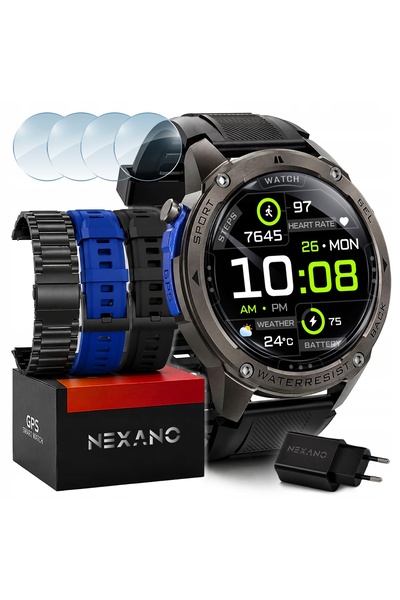 NexaNook Smartwatch bărbătesc, ceas GPS, rezistent la apă IP69K, meniu în lim...