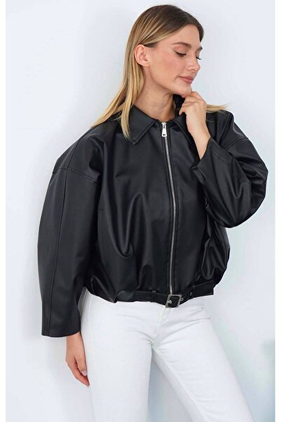 FEMİNEER.com ZR Siyah Deri Bomber Ceket