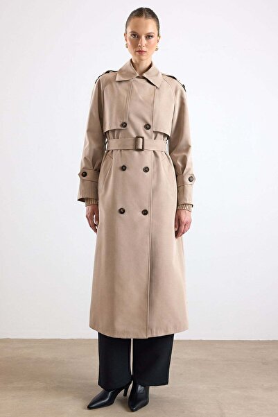 Olcay Raglan Sleeves with Cape and Epaulet Detail Water-Repellent Trench Coat...