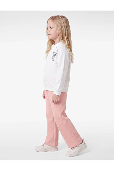 Koton Pamuklu Yarım Fermuarlı Polo Yaka Ekru Kız Bebek Sweatshirt 7WMG10042AK