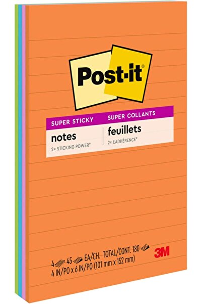 Post-it Süper Yapışkan Çizgili Notlar, 4 Yapışkan Not Defteri, 4 x 6 inç, Oku...