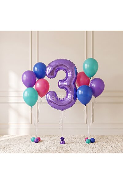 Partifest Purple Number Balloon Birthday Balloon Set 3 Years Old Colorful Par...