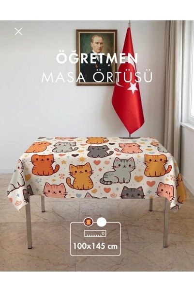 KEDİ Cute Patterned Elastic Tablecloth and Teacher Tablecloth Set 15 Tablecloths