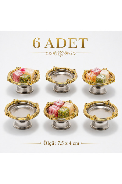 Hinora 6’lı Gold Metal Lokumluk Seti – Ayaklı Kahve Yanı İkramlık Söz Nişan S...