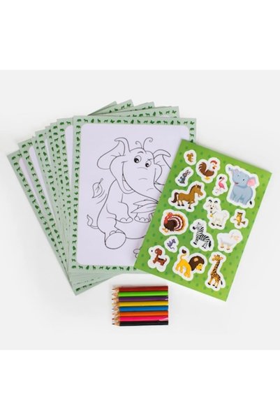 OEM Set de colorat cu autocolante, 10 coli, 8 creioane colorate, 20.5x26.5cm