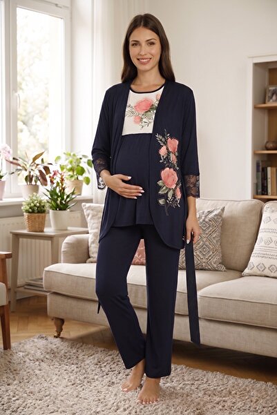 Miss Dünya Lissa Rosette Floral Patterned Maternity and Postpartum Pajama Set...