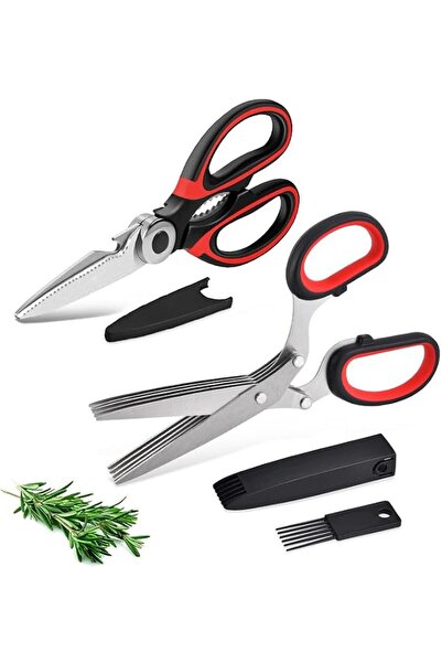 JIEOU 2-Piece Herb Scissors Set with Two Stainless Steel Blades, Safety Cover...