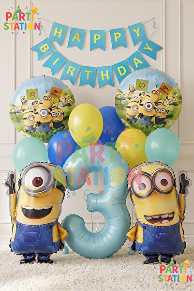 Parti Station Minions Balloon 12 Piece Set 3 Year Old Birthday Set Happy Birt...