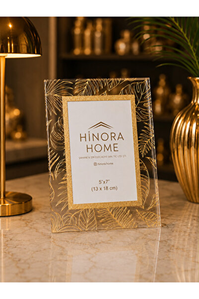 Hinora Gold Tropical Leaf Patterned Glass-Look Decorative Frame 13X18Cm