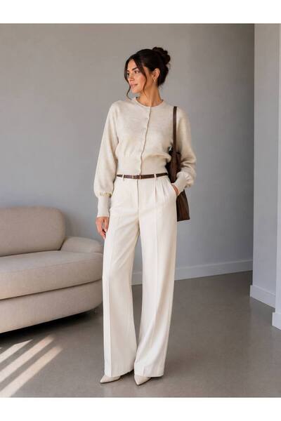 LOKADI Cardigan crop cu nasturi pentru femei - Textură moale cu guler tip cre...