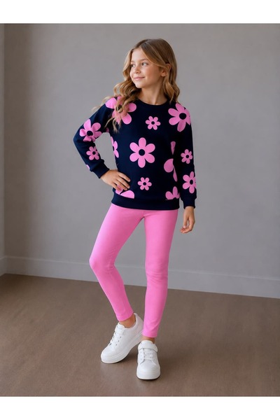 Patriko Girls' Flower-Patterned Sweatshirt and Leggings Fall Outfit Set 3-10 ...