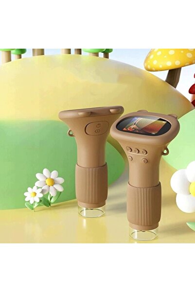 bedee Microscop digital LED cu ecran HD 1000X, educațional, de buzunar, kit maro