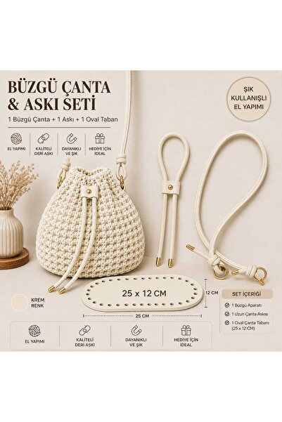 aurellen Büzgü Çanta Yapım Seti – 25x12 cm Oval Taban, Uzun Askı ve Büzgü Apa...