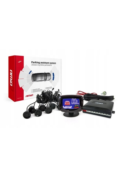 AMIO Kit de senzori de parcare cu LED-GRAF, 8 senzori, față-spate, negru, pen...
