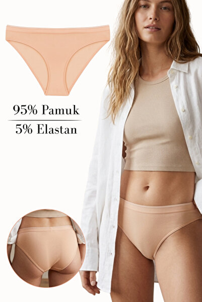 LİBELLA İÇ GİYİM Women's Cotton Lycra Wide Elastic Bikini Panties Beige Single