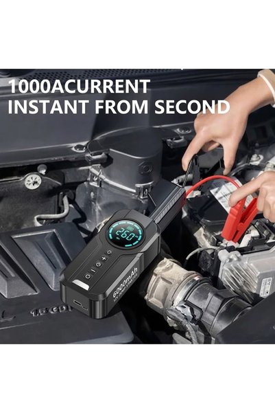 Generic Brand DENX DX414 4-in-1 Portable Car Jump Starter & Electric Air Compressor (1000A Peak, 150 PSI Tyre Inflator, 6000mAh Power Bank & Emergency LED Light)