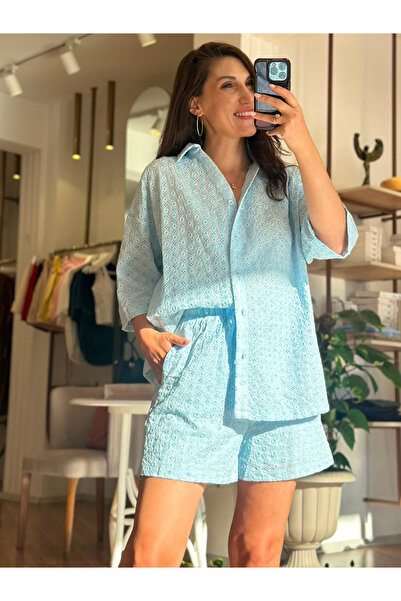 Unique Boutique Mavi Fistolu Şortlu Takım
