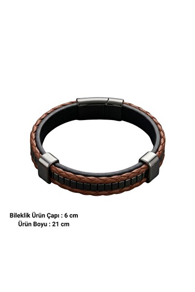 HOBİSY GIFT SHOP Metal Detaylı Kahverengi Hakiki Deri Erkek Bileklik