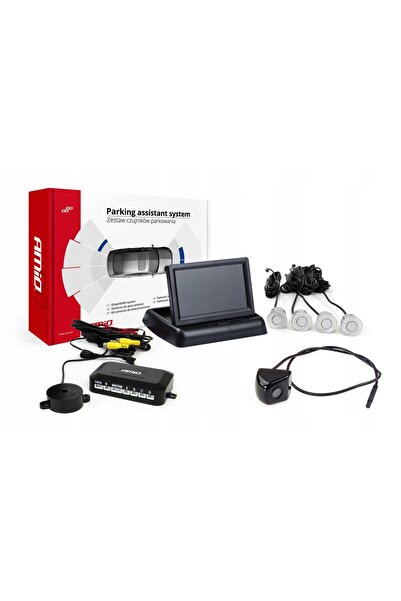 AMIO Kit senzori de parcare TFT02 4.3 " cu cameră HD-310, 4 senzori, argintiu