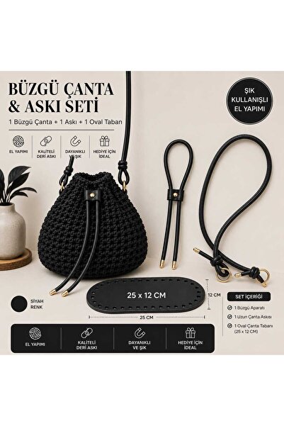 aurellen Büzgü Çanta Yapım Seti – 25x12 cm Oval Taban, Uzun Askı ve Büzgü Apa...