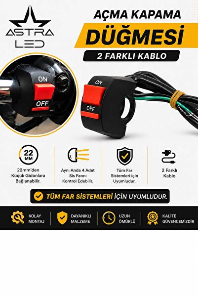 ASTRA LED 1 Adet Açma Kapama Anahtarlı Motosiklet Atv Utv Led Lazer Sis Farı Delici Beyaz Sarı Çift Renk 12 -24 Volt