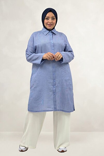 Eslina 68079 Plus Size Buttoned Low Sleeve Tunic Shirt - Pitikare Saks
