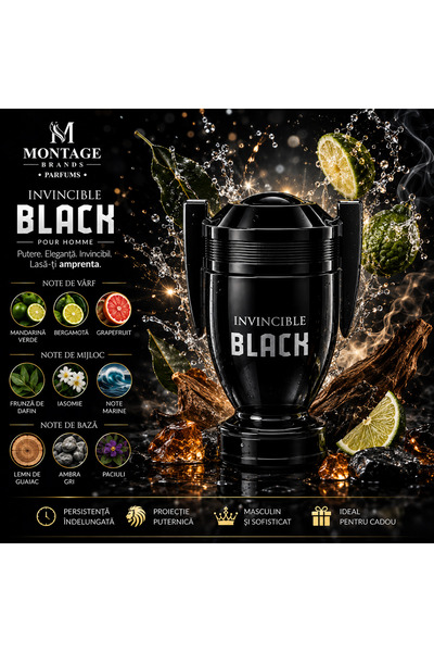 Montage Brands Parfum Premium Invincible Black 100 ml, Barbati, Aromatic Lemn...