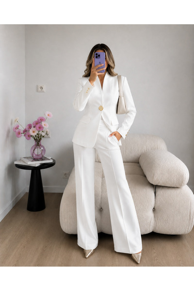 Ekim Store Costum auriu cu un singur nasture, jachetă cu guler înalt, pantalo...