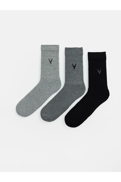 LC Waikiki Quality Pieces from Çelebi Store Embroidered Men's Socks 3-Pack