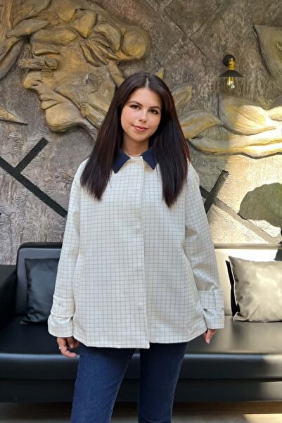 sunfyre Women's Oversize Plaid Contrast Collar Jacket Sun459
