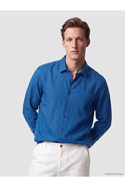 LC Waikiki Rmz Gi̇yi̇m Farkiyla Standard Fit Men's 100% Linen Shirt