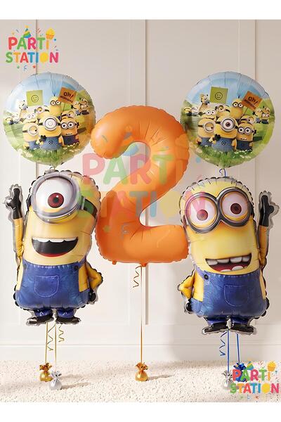 Parti Station Minions Balloon 5 Piece Set 2 Year Birthday Set Orange Color Nu...