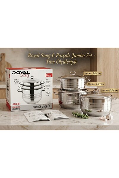 KAPLANBABA Royal 6 Piece Steel Cookware Set 28 30 32 cm – 3 Pots + 3 Lids, La...