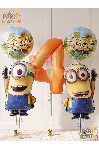 Parti Station Minions Balloon 5 Piece Set 4 Year Old Birthday Set Orange Colo...