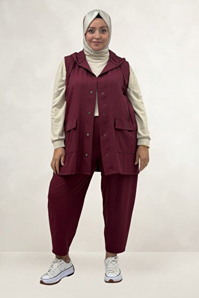 Eslina 67057 Plus Size Vest-Pants Nora Set - Burgundy