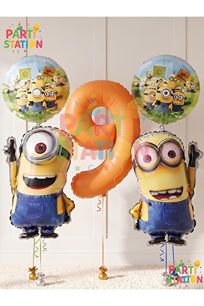 Parti Station Minions Balloon 5 Piece Set 9 Year Old Birthday Set Orange Colo...