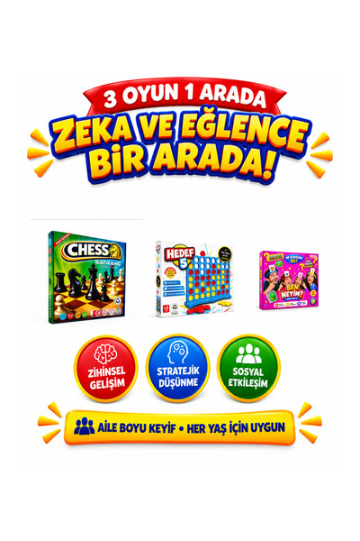 ALAY Ticaret Three Games in One Economic Package - Wooden Chess - Goal 5 - Wh...