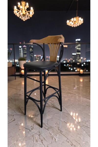metallion Shelby Serisi 65 cm Ada Bar Sandalyesi Siyah Metal Ayaklı 1. Sınıf ...