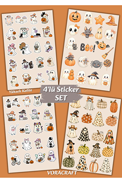 VORACRAFT 4'lü Cadılar Bayramı Tatlı Hayalet Sticker Set Ajanda Bullet Journa...