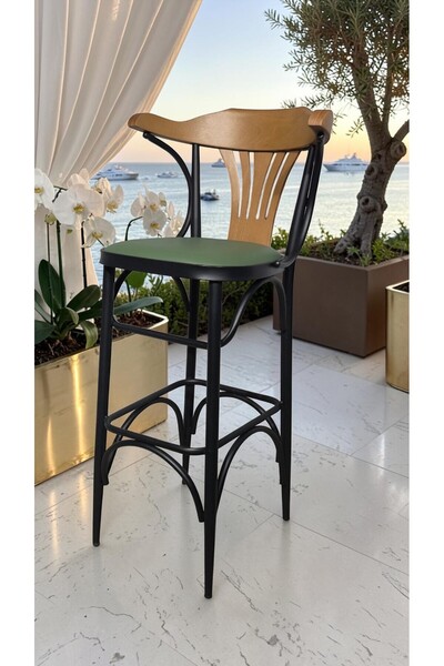 metallion Shelby Serisi 65 cm Ada Bar Sandalyesi Siyah Metal Ayaklı 1. Sınıf ...