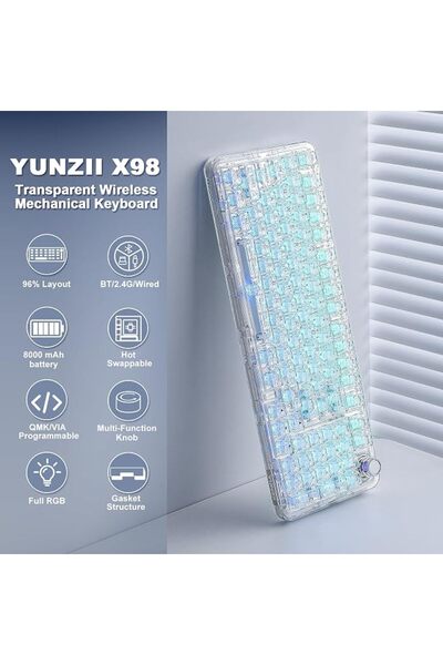 GENERAL لوحة مفاتيح ميكانيكال لاسلكية للالعاب X98 QMK/VIA مع مقبض ثلاثي الاوضاع بلوتوث 5.0 / USB-C / 2.4 جيج