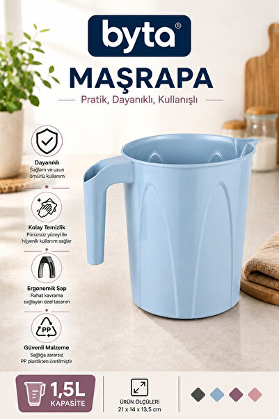 BYTA 1,5 Litre Plastik Maşrapa | Ergonomik Saplı Dayanıklı Çok Amaçlı Su Maşr...