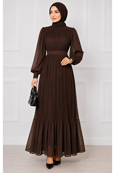 Miss Meliss prenses model piliseli şifon elbise