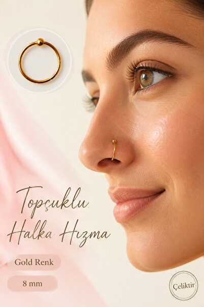 moonzy - minimalist & cozy 316L Çelik 8 mm Topçuklu Halka Burun Hızması Gold ...