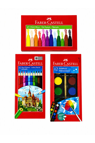 -Castell 12’li Pastel Boya + 12’li Boya Kalemi + 12’li Suluboya Seti