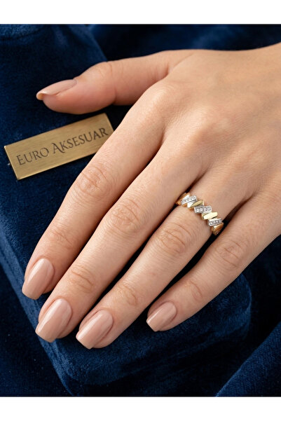 XUPING JEWELRY Xuping 14K Altın Kaplama İki Renkli Geometrik Verev Taşlı Yüzü...