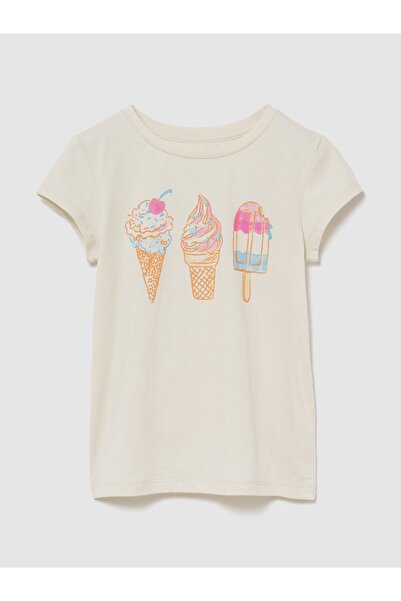 GAP Kız Çocuk Bej Grafik Baskılı T-Shirt
